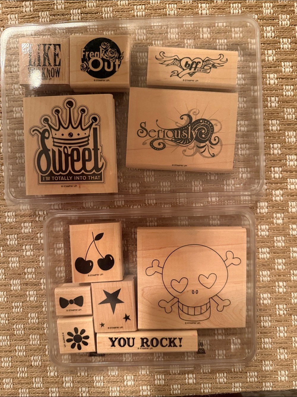 Stampin' Up! Wooden Kids Stamp Set - Natural Wood and Black Designs